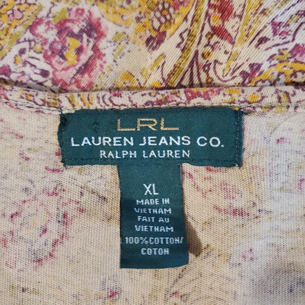 Lauren Ralph Lauren Jeans Paisley 3/4 Sleeve Ruffle Top Size XL Button Popover - Picture 6 of 8